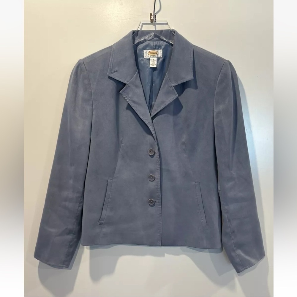 Talbots Petites Blue Faux Suede Moleskin Blazer Jacket Womens Size 4P (BR)